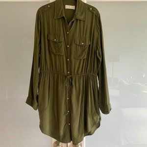 Abercrombie & Fitch - Long-Sleeve Utility Dress - Olive Green - Small